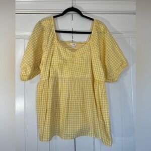 Cottagecore Romantic Terra & Sky Yellow/White Gingham Top. Babydoll Style.